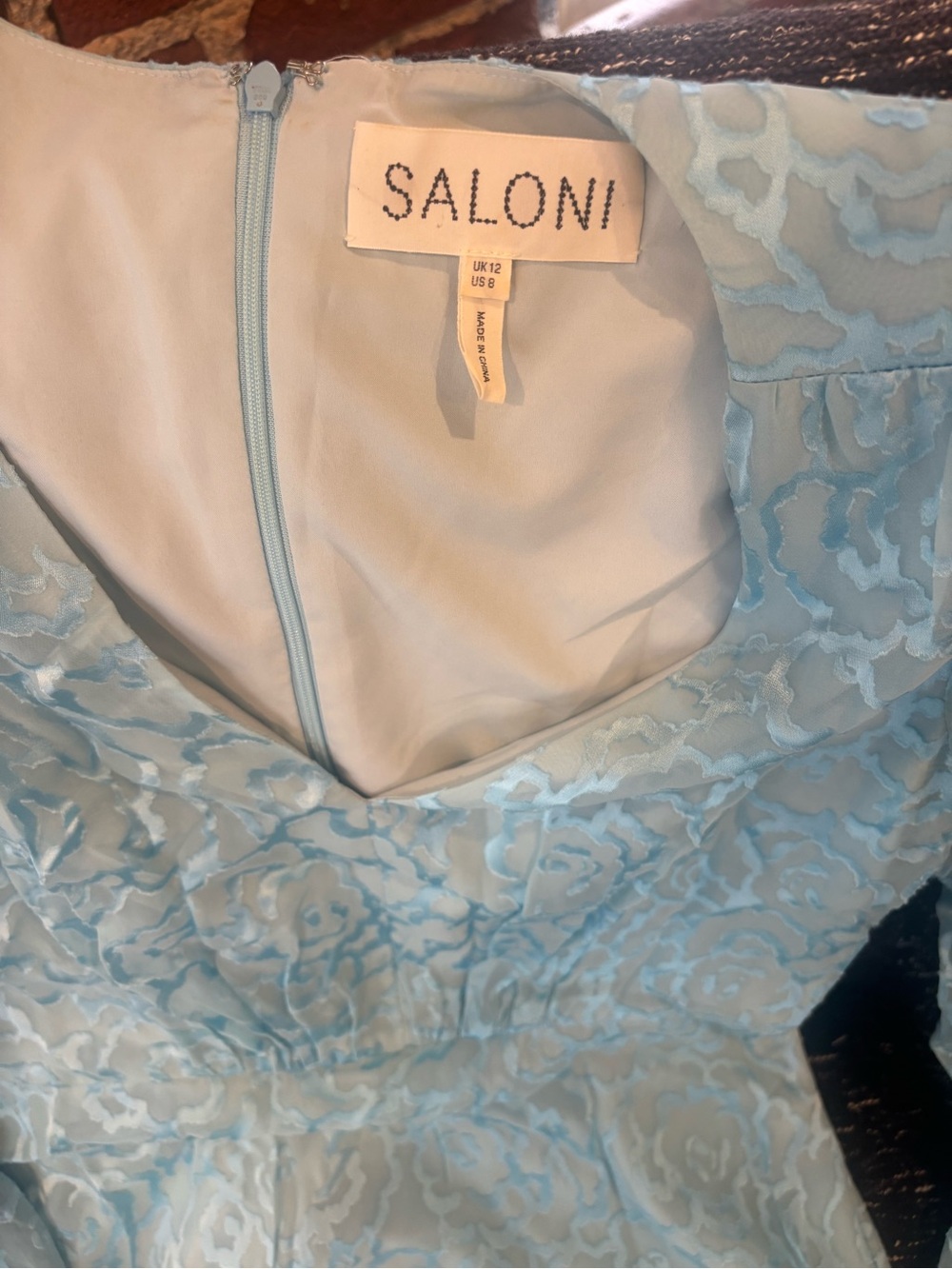 DAMAGED Saloni Alya Heart Jacquard Long Sleeve Silk Minidress In Ice Blue Size 8 - Picture 5 of 9